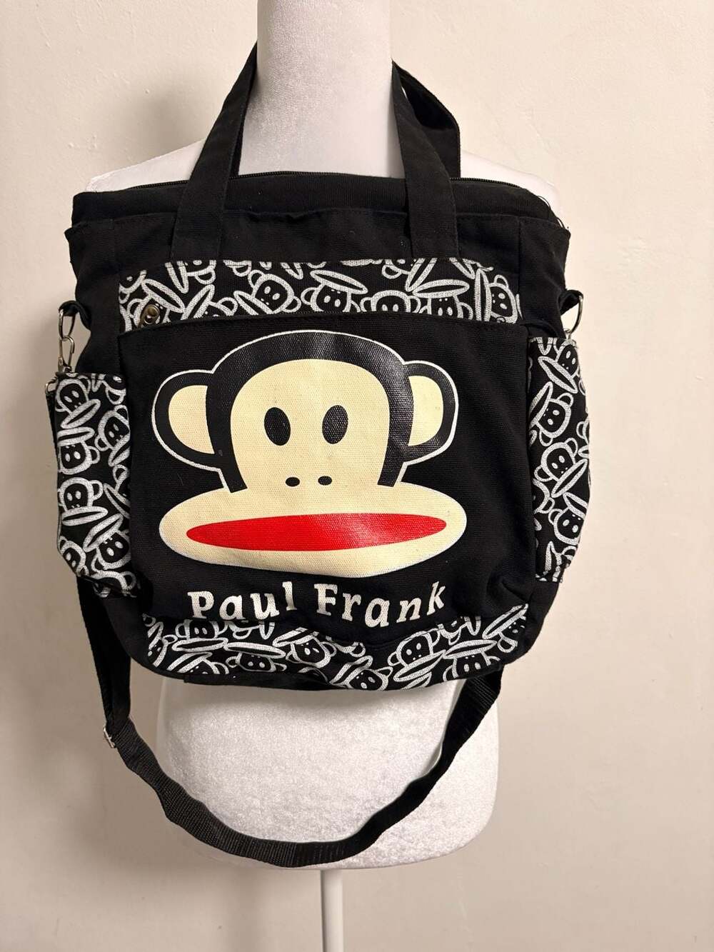 Paul Frank Y2K Monkey Black Canvas Messenger Tote Bag Laptop School Kawaii